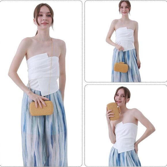 Straw Clutch Purse for Women Woven Raffia Tote Beach Party Summer Bag - Picture 5 of 7